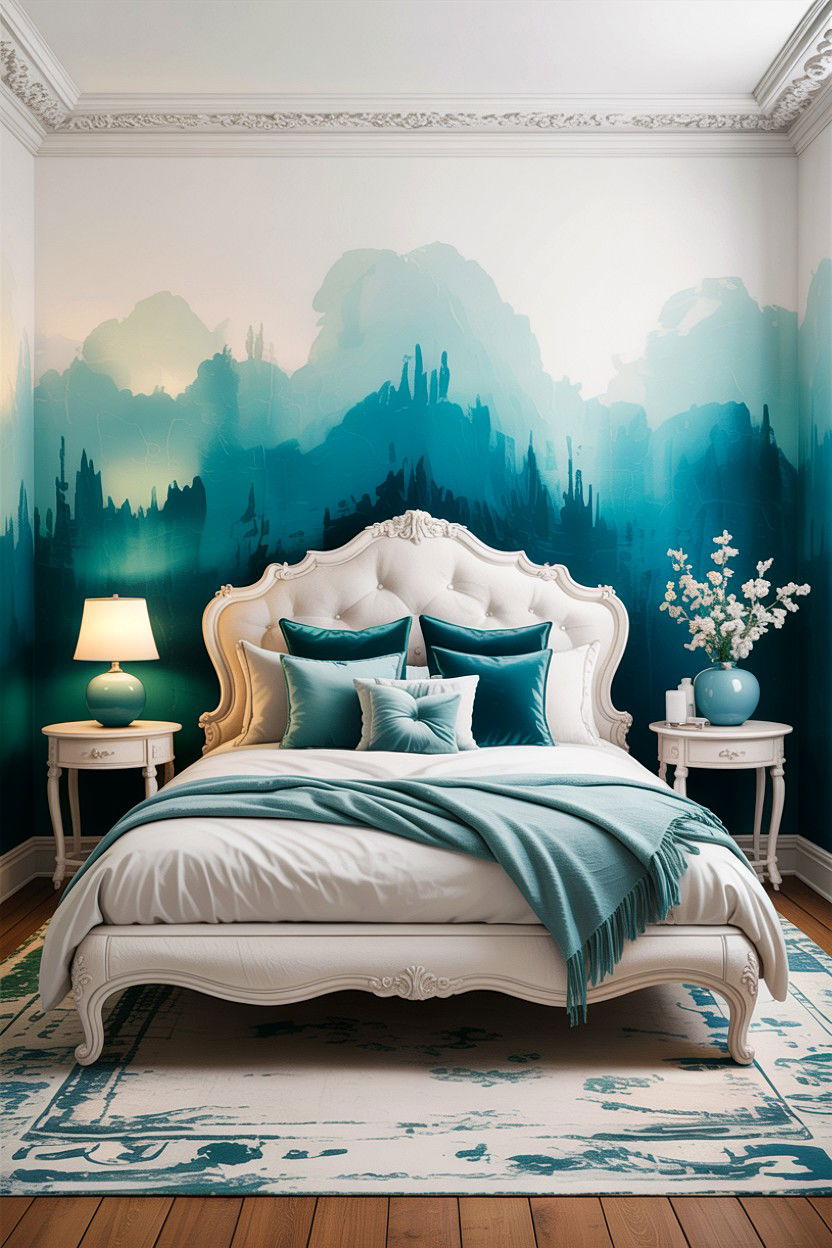 Teal and white ombre wall - 30 teal and white bedroom ideas