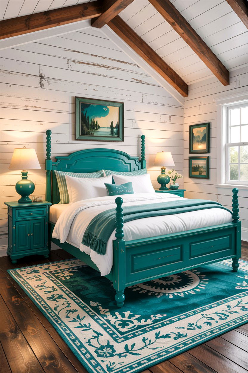 Teal and white rustic bedroom - 30 rustic teal bedroom ideas