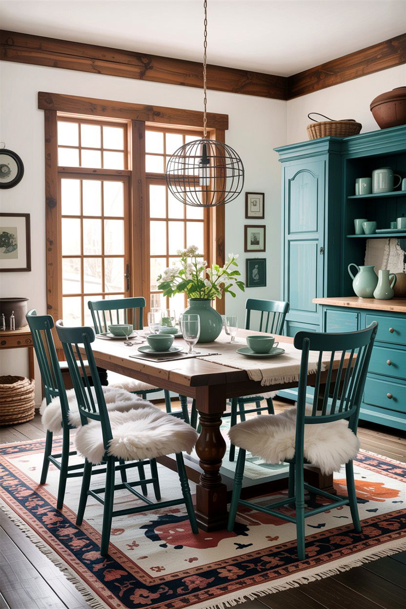 Teal and white rustic dining room - 30 teal and white dining room ideas