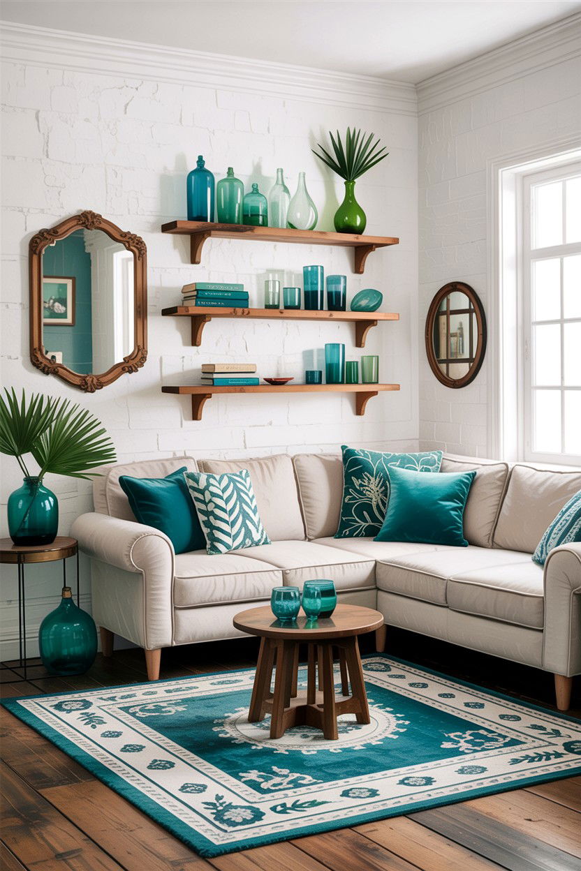 Teal and white rustic lounge - 30 rustic teal living room ideas