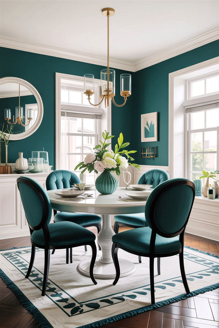 Teal and white transitional dining room - 30 teal and white dining room ideas