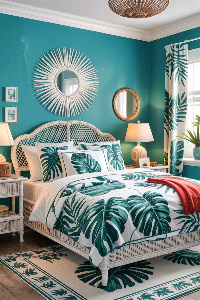 Teal and white tropical theme - 30 teal and white bedroom ideas