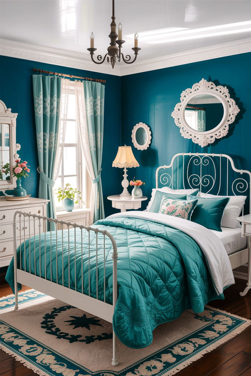 Teal and white vintage style - 30 teal and white bedroom ideas