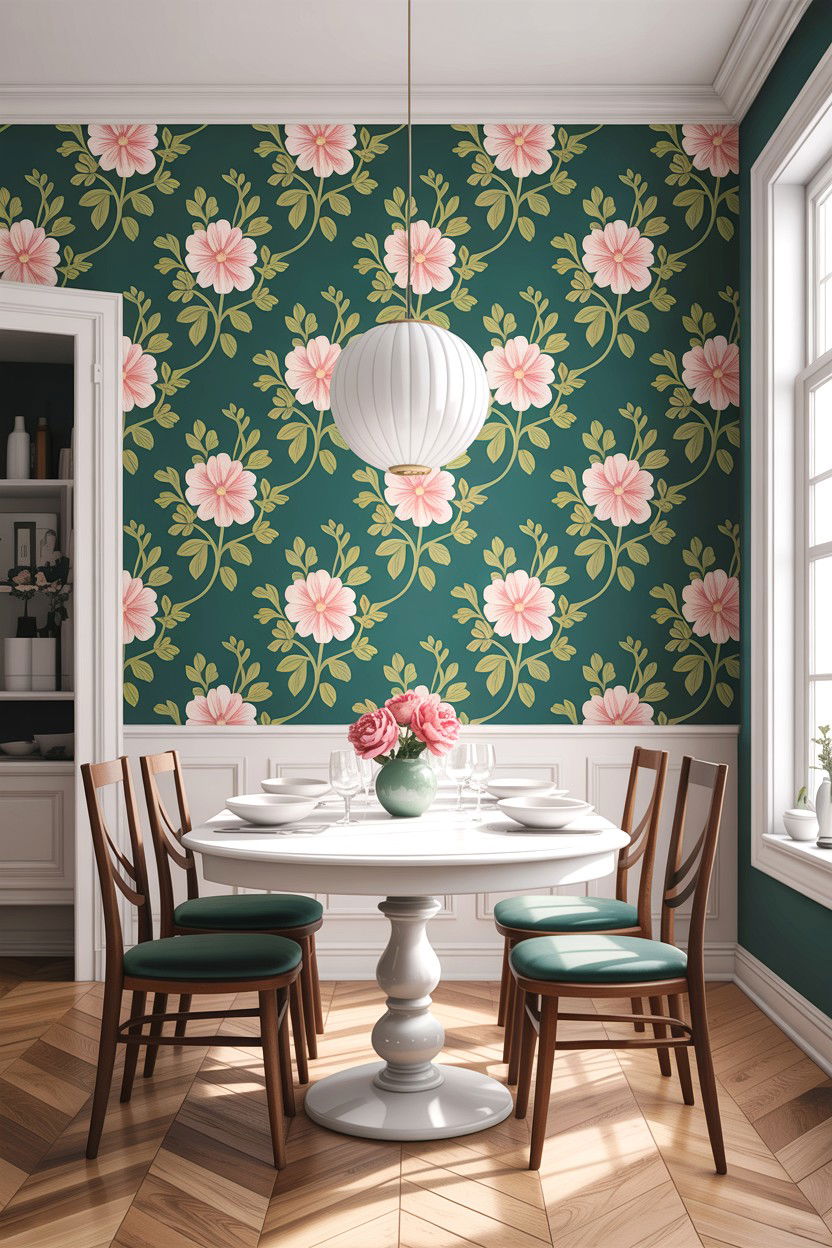 Teal and white wallpaper dining room - 30 teal and white dining room ideas