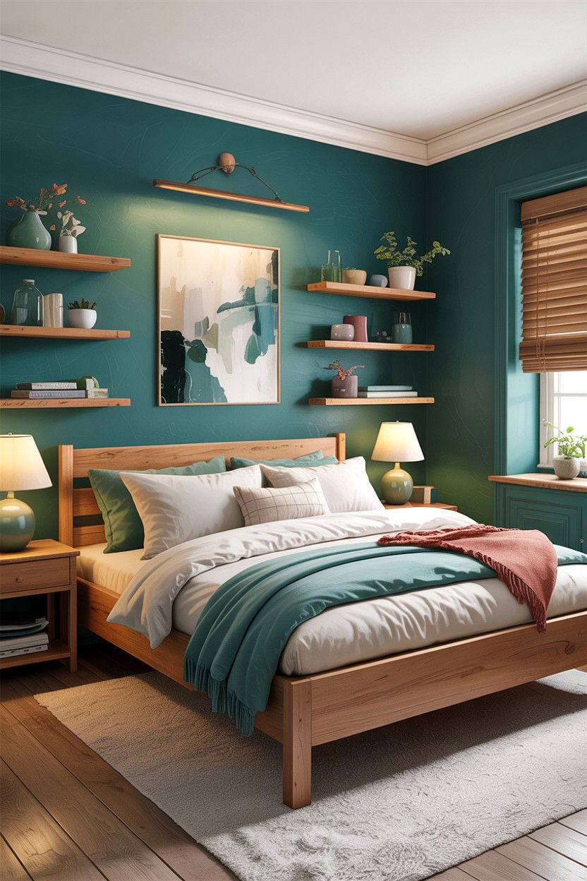 Teal and wood bedroom - 30 teal bedroom decor ideas