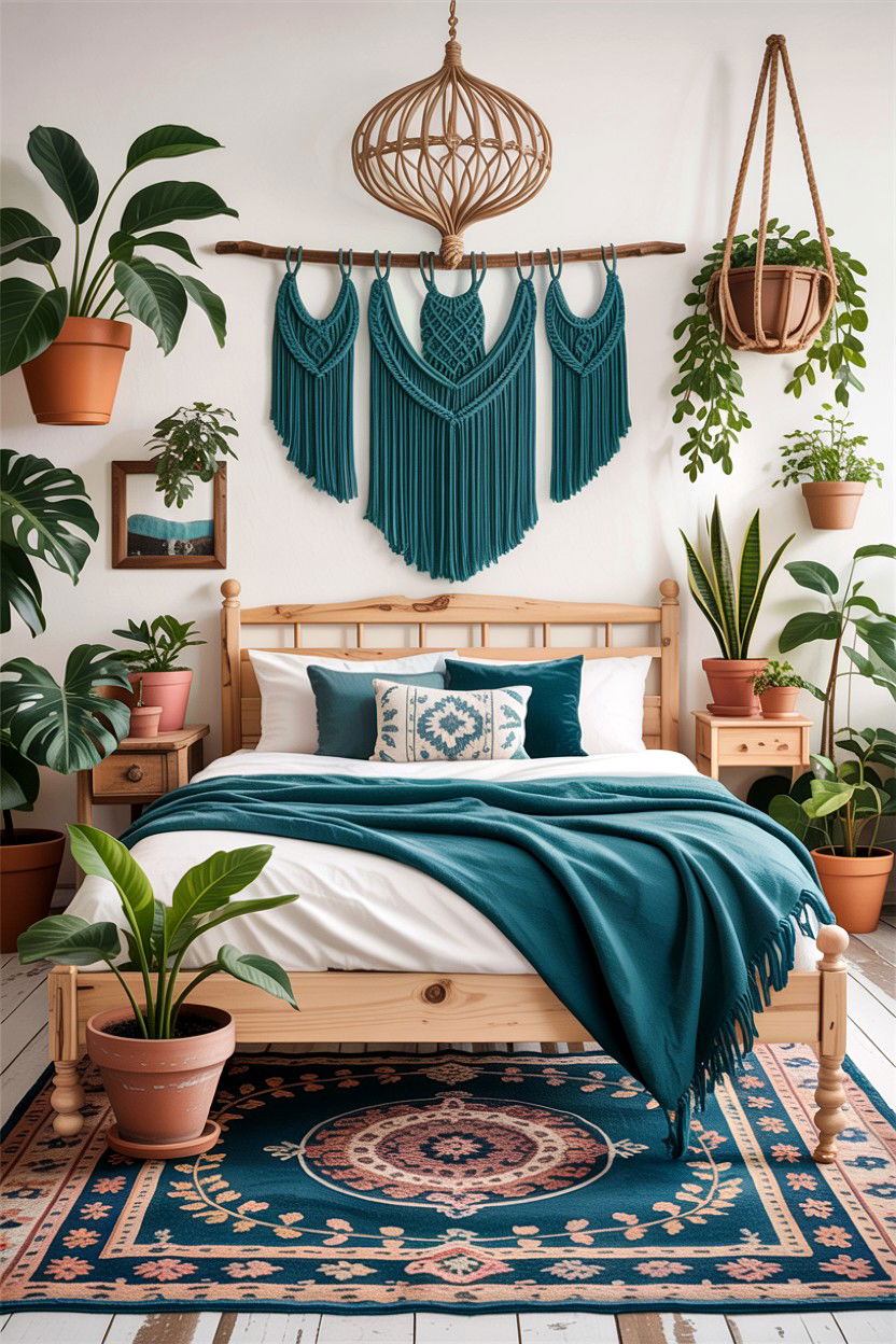 Teal boho rustic bedroom - 30 rustic teal bedroom ideas