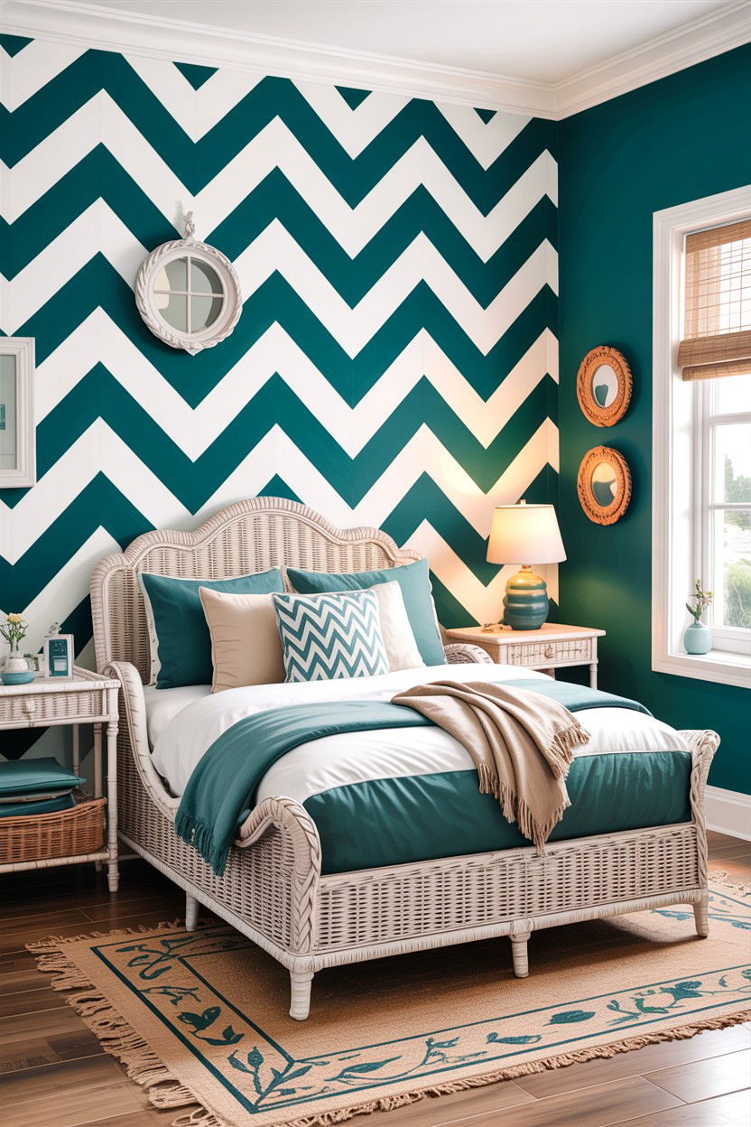 Teal chevron bedroom wall - 30 bedroom chevron wall ideas