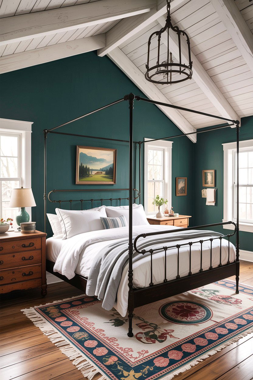 Teal farmhouse master bedroom - 30 rustic teal bedroom ideas