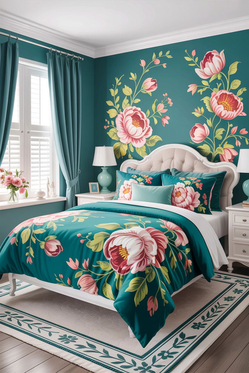Teal floral bedroom - 30 teal bedroom decor ideas