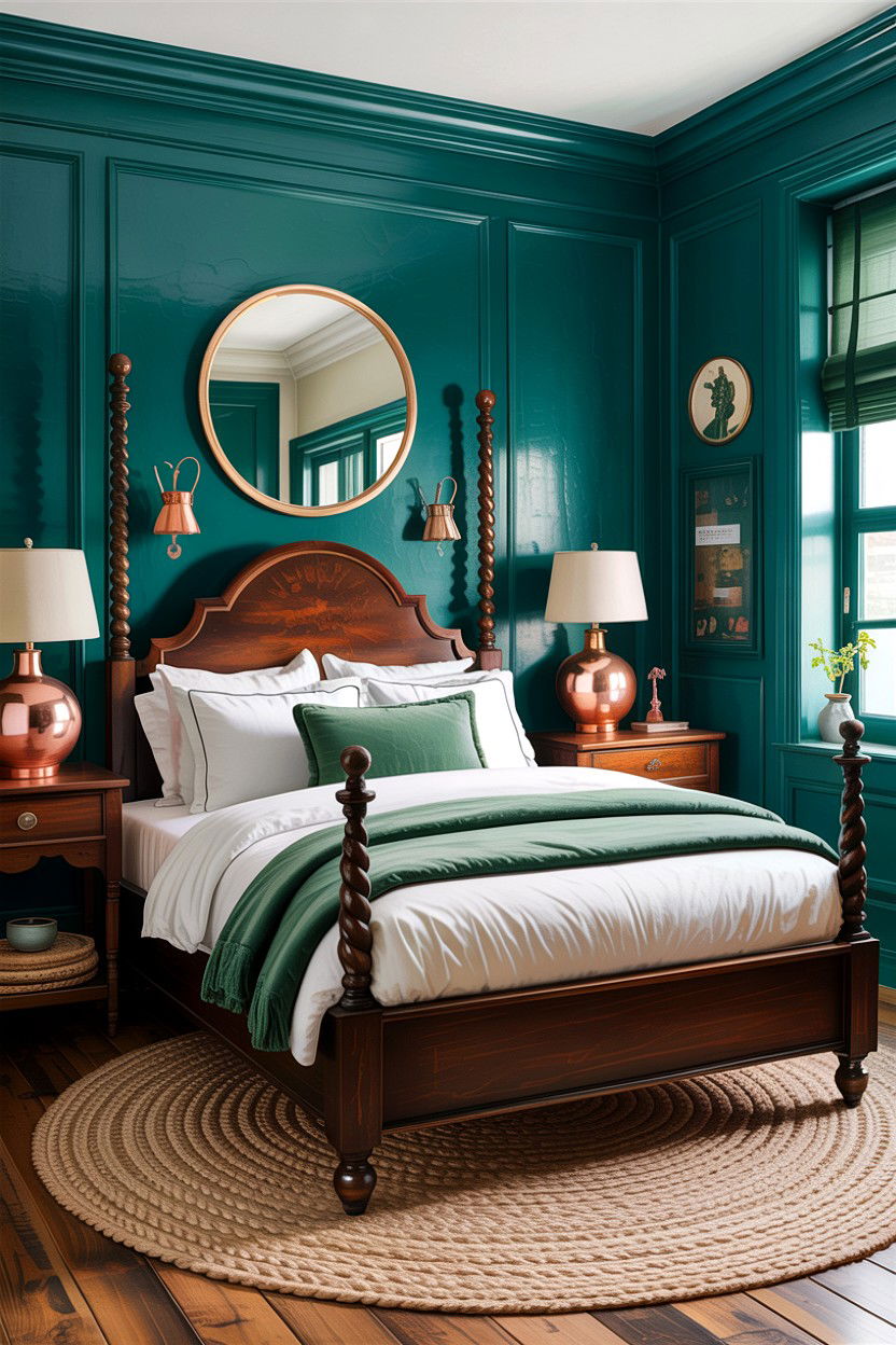 Teal green bedroom - 30 rustic green bedroom ideas