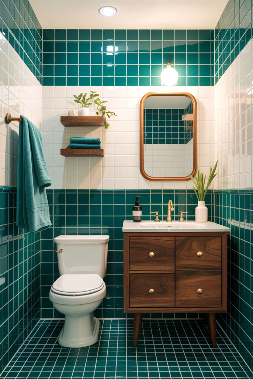 Teal grout mid century bathroom - 30 colored grout bathroom ideas