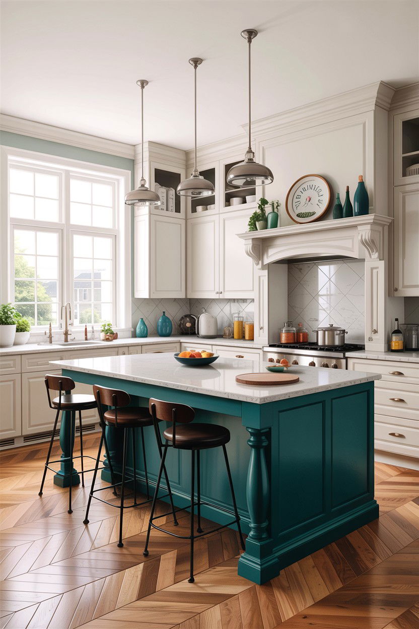 Teal kitchen island white cabinets - 30 teal kitchen design ideas