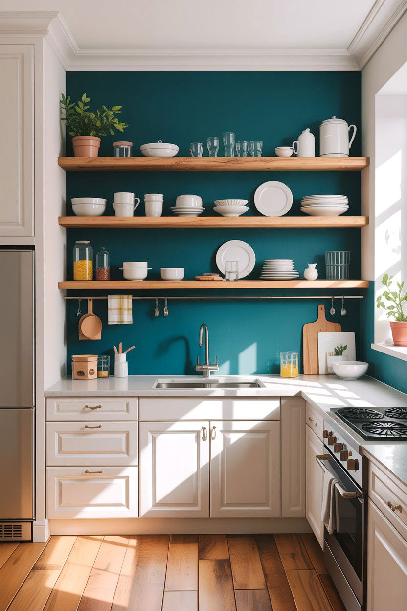 Teal kitchen open shelving - 30 teal kitchen design ideas