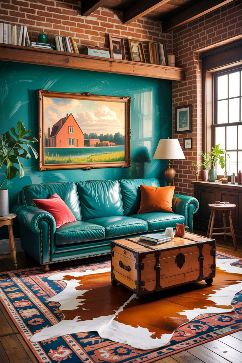 Teal leather sofa living room - 30 rustic teal living room ideas