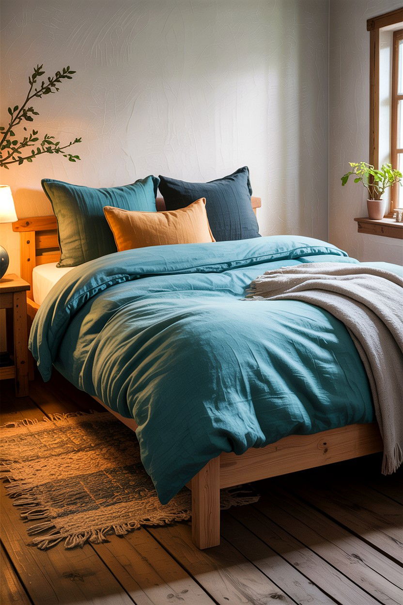 Teal linen bedding rustic bedroom - 30 rustic teal bedroom ideas