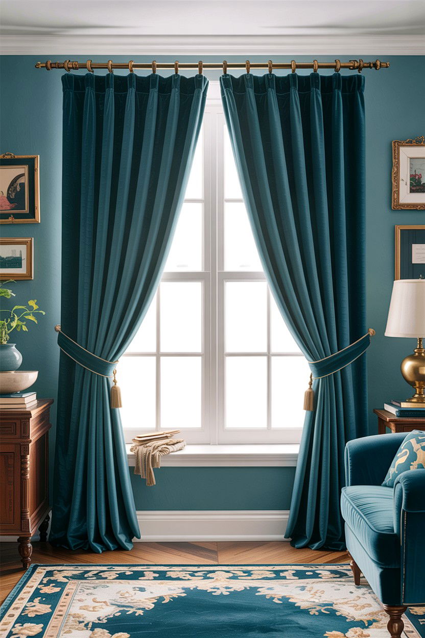 Teal living room curtains - 30 traditional teal living room ideas