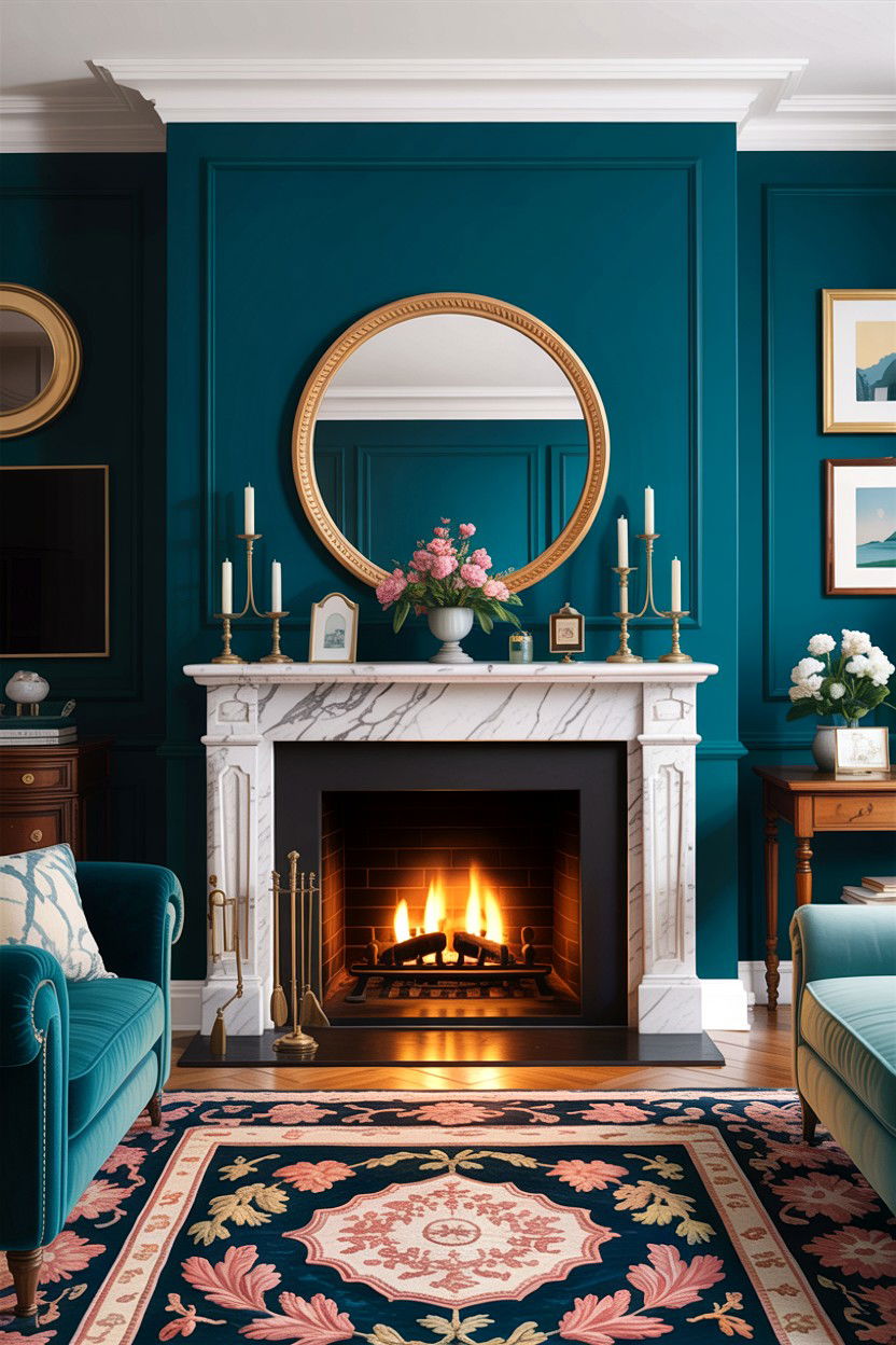 Teal living room with fireplace - 30 traditional teal living room ideas