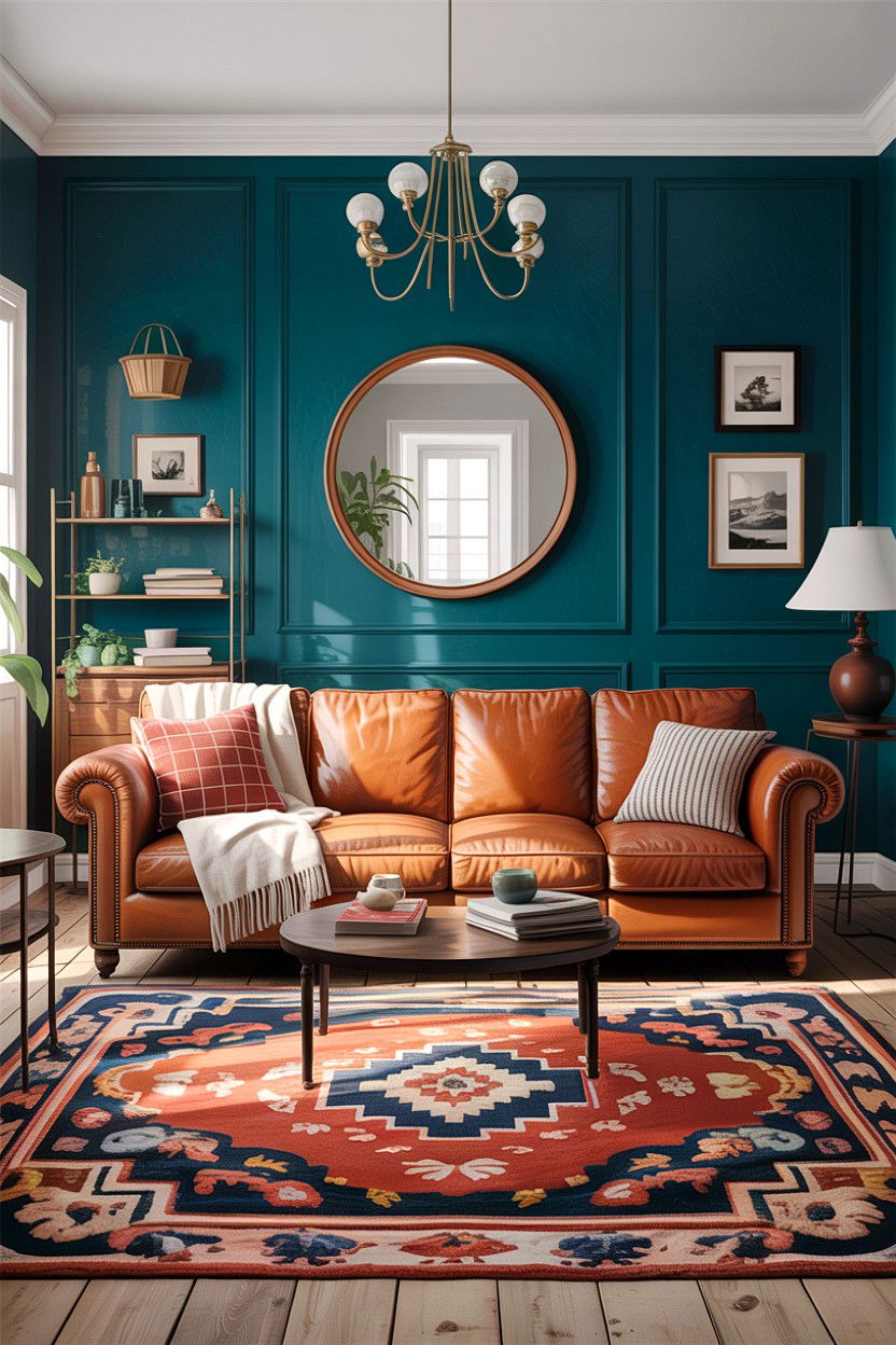 Teal living room with leather furniture - 30 traditional teal living room ideas
