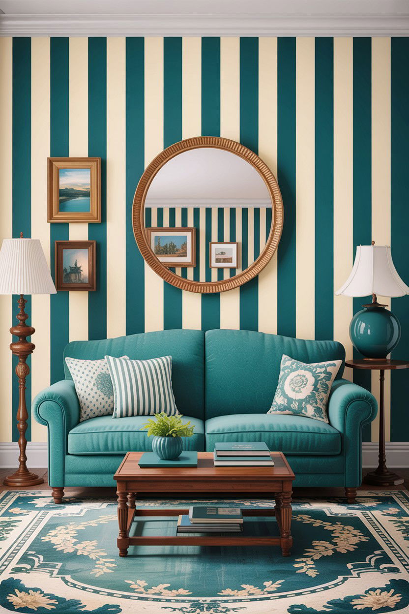 Teal living room with striped patterns - 30 traditional teal living room ideas