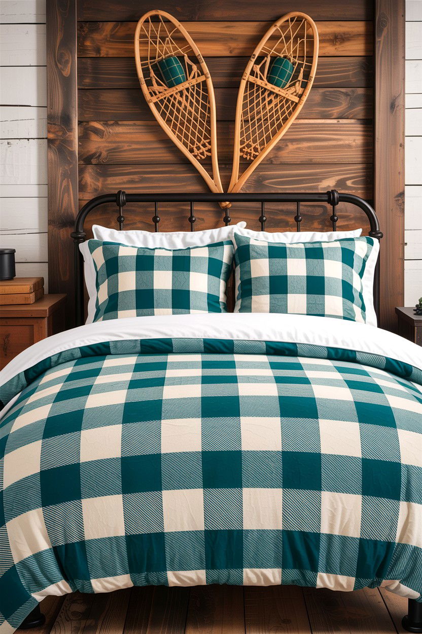 Teal plaid bedding rustic bedroom - 30 rustic teal bedroom ideas
