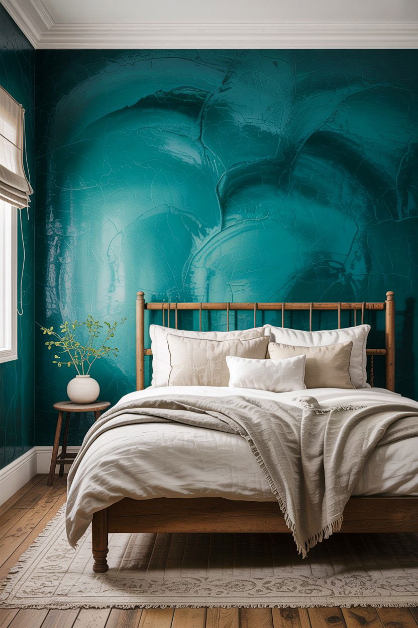 Teal textured wall rustic bedroom - 30 rustic teal bedroom ideas