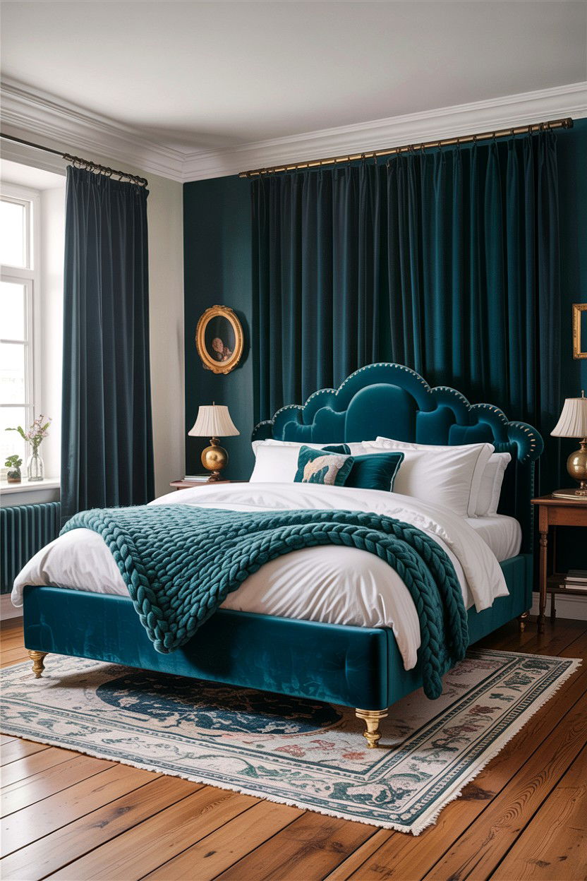 Teal velvet rustic bedroom - 30 rustic teal bedroom ideas