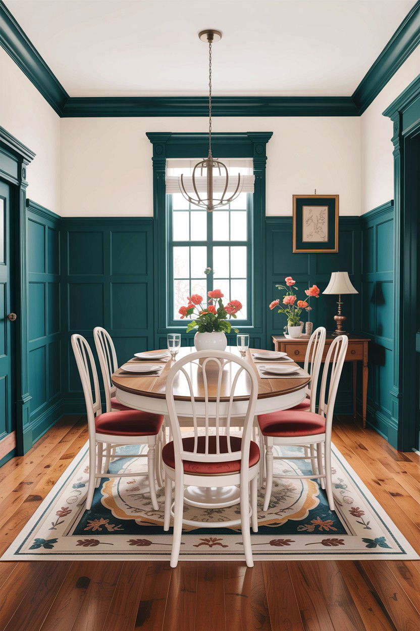 Teal wainscoting dining room - 30 teal and white dining room ideas