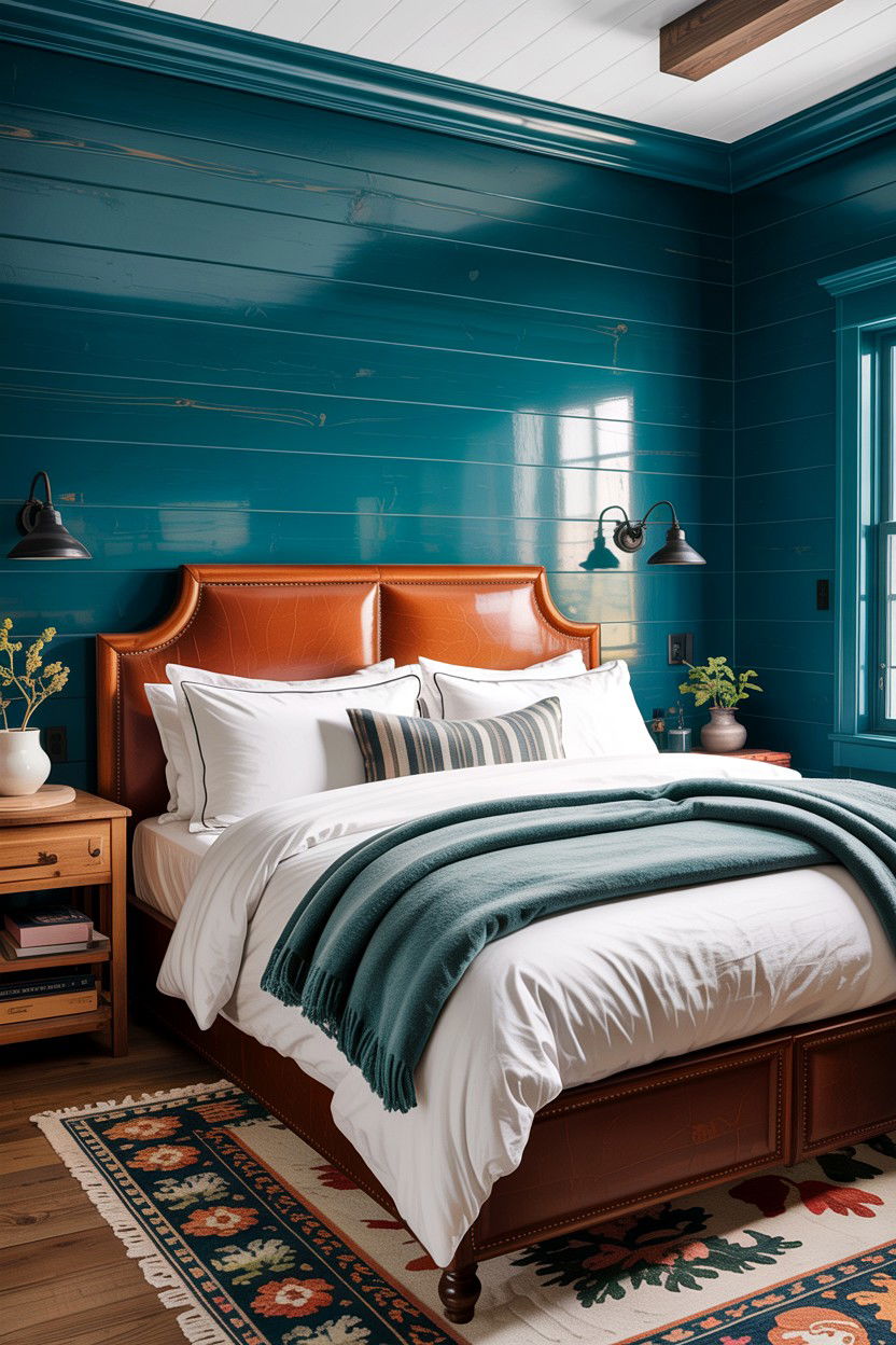 Teal wood paneling bedroom - 30 rustic teal bedroom ideas
