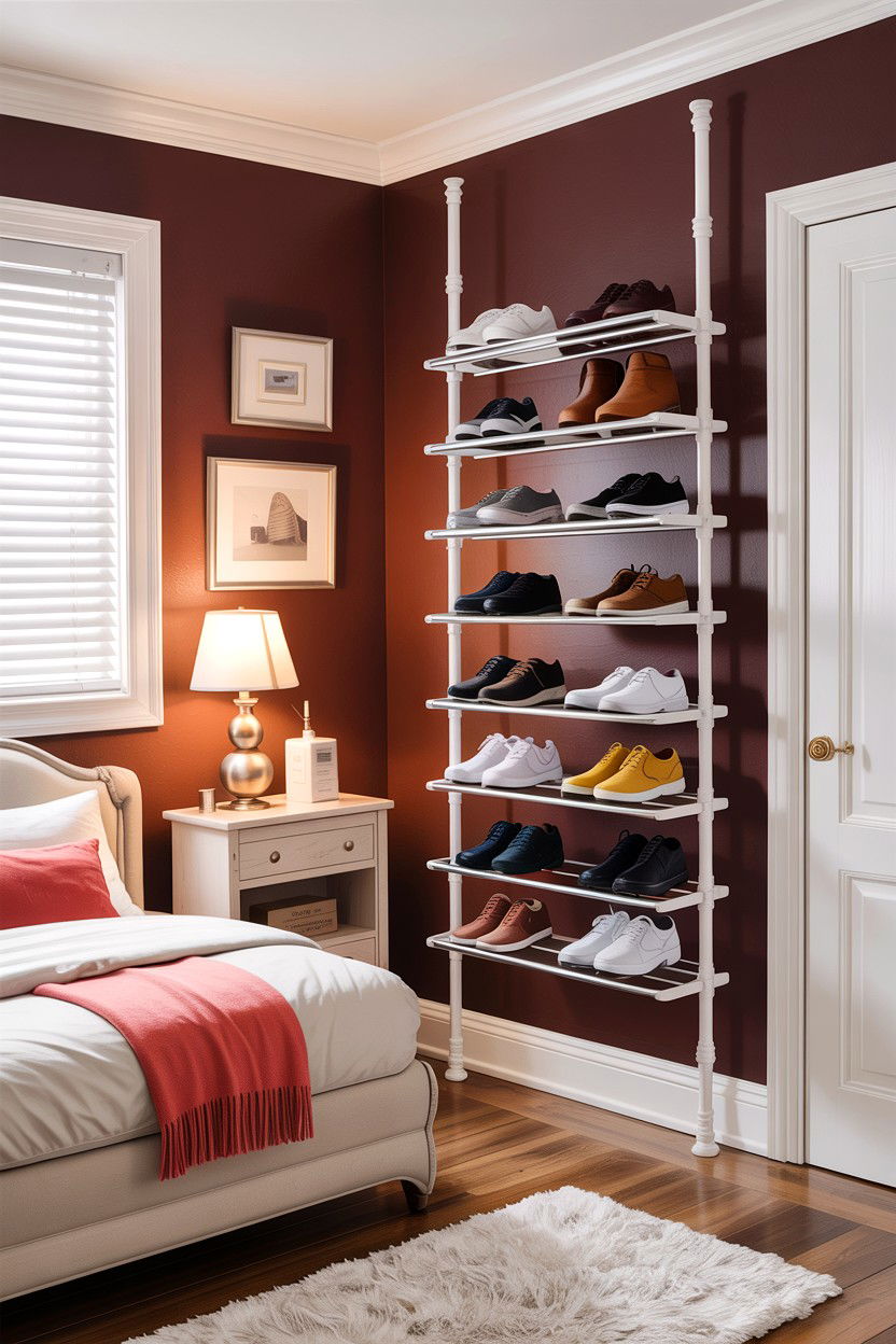 Tension Rod Shoe Rack - 30 bedroom shoe storage ideas