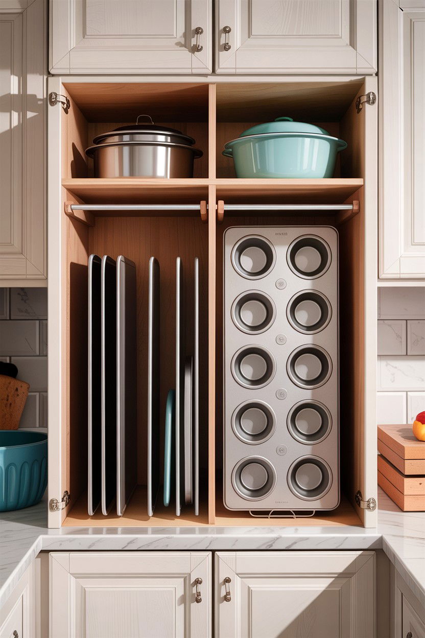 Tension rod divider - 30 small kitchen space storage ideas