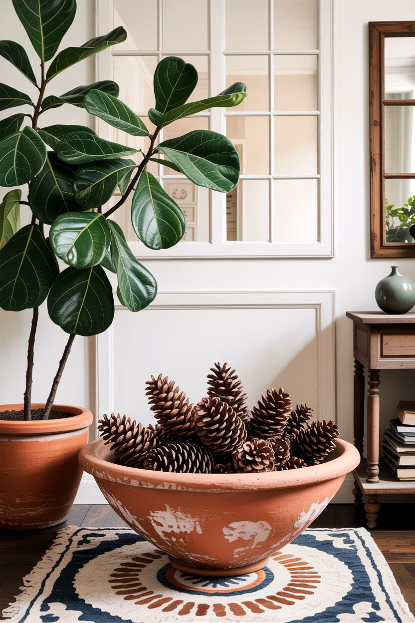 Terracotta Bowl Floor Display - 30 living room decorative bowls