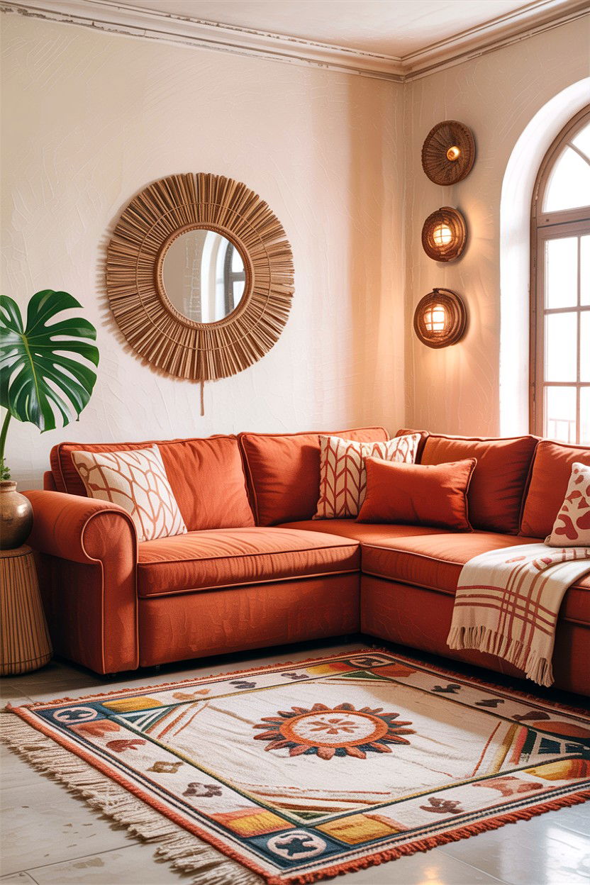 Terracotta Fabric Sectional Sofa - 30 living room corner sofa ideas