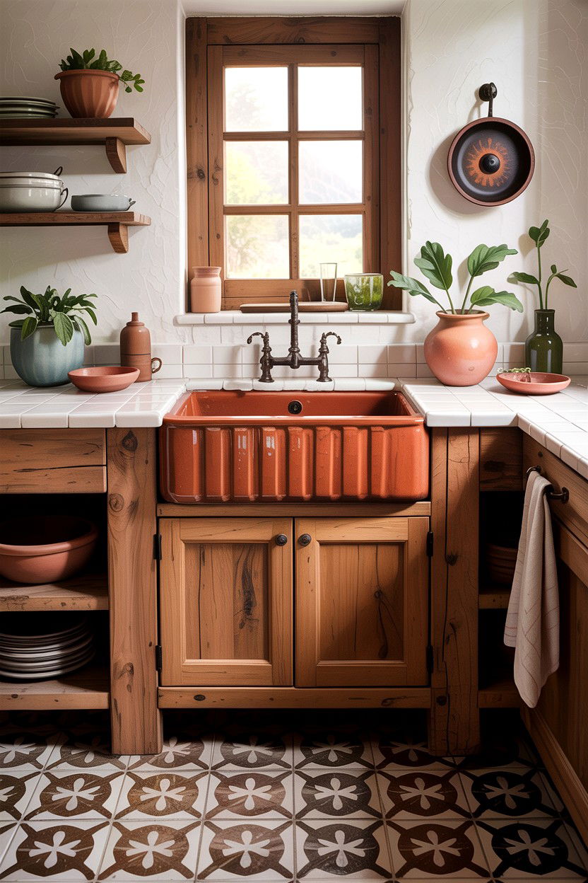 Terracotta Farmhouse Sink - 30 farmhouse sink bathroom ideas