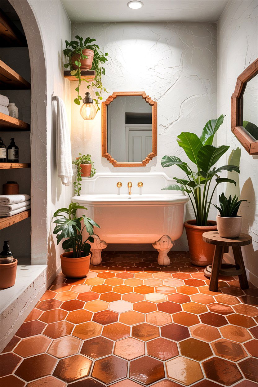 Terracotta Hexagon Tile Bathroom - 30 hexagon tile bathroom ideas