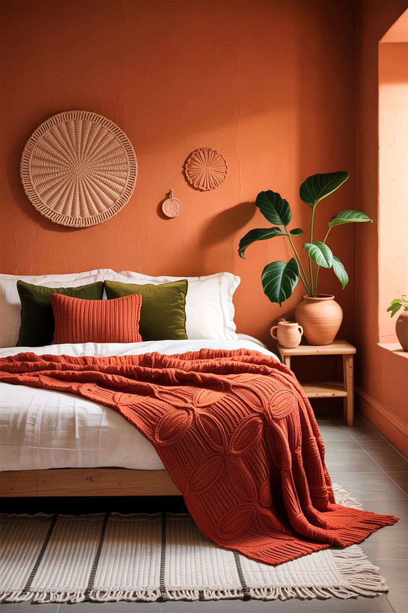 Terracotta Knit Blanket - 30 bedroom knit blankets