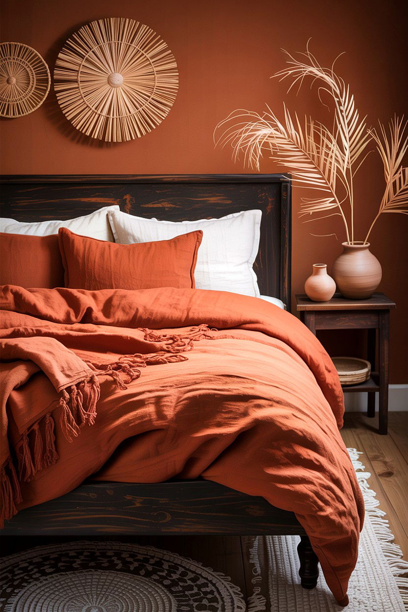 Terracotta Linen Duvet Cover - 30 bedroom linen bedding ideas