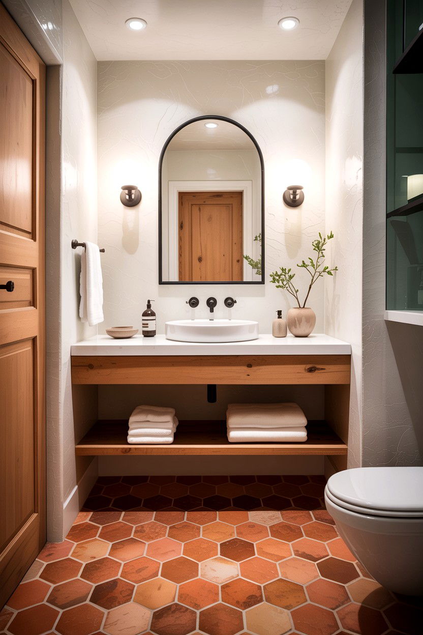Terracotta Tile Bathroom - 30 guest bathroom ideas