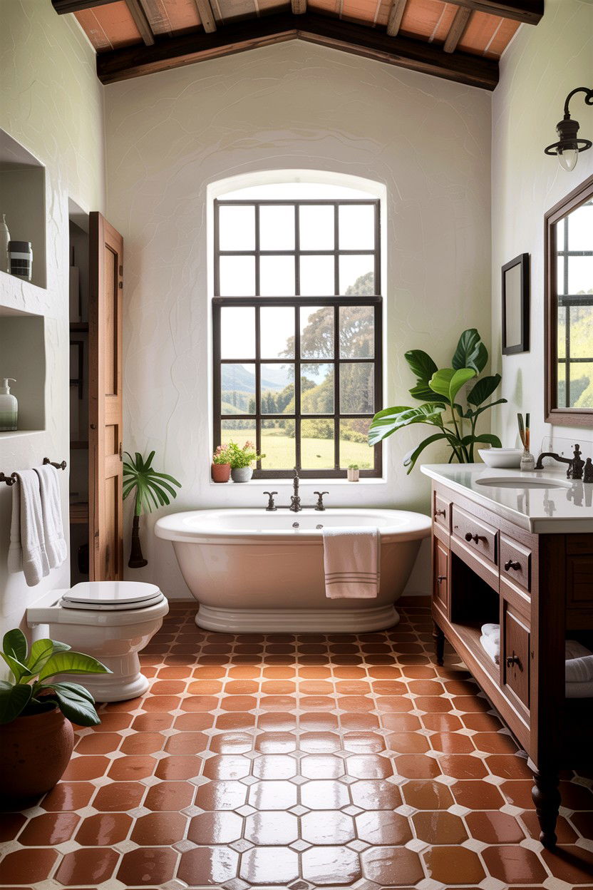 Terracotta Tile White Grout - 30 contrasting grout bathroom ideas