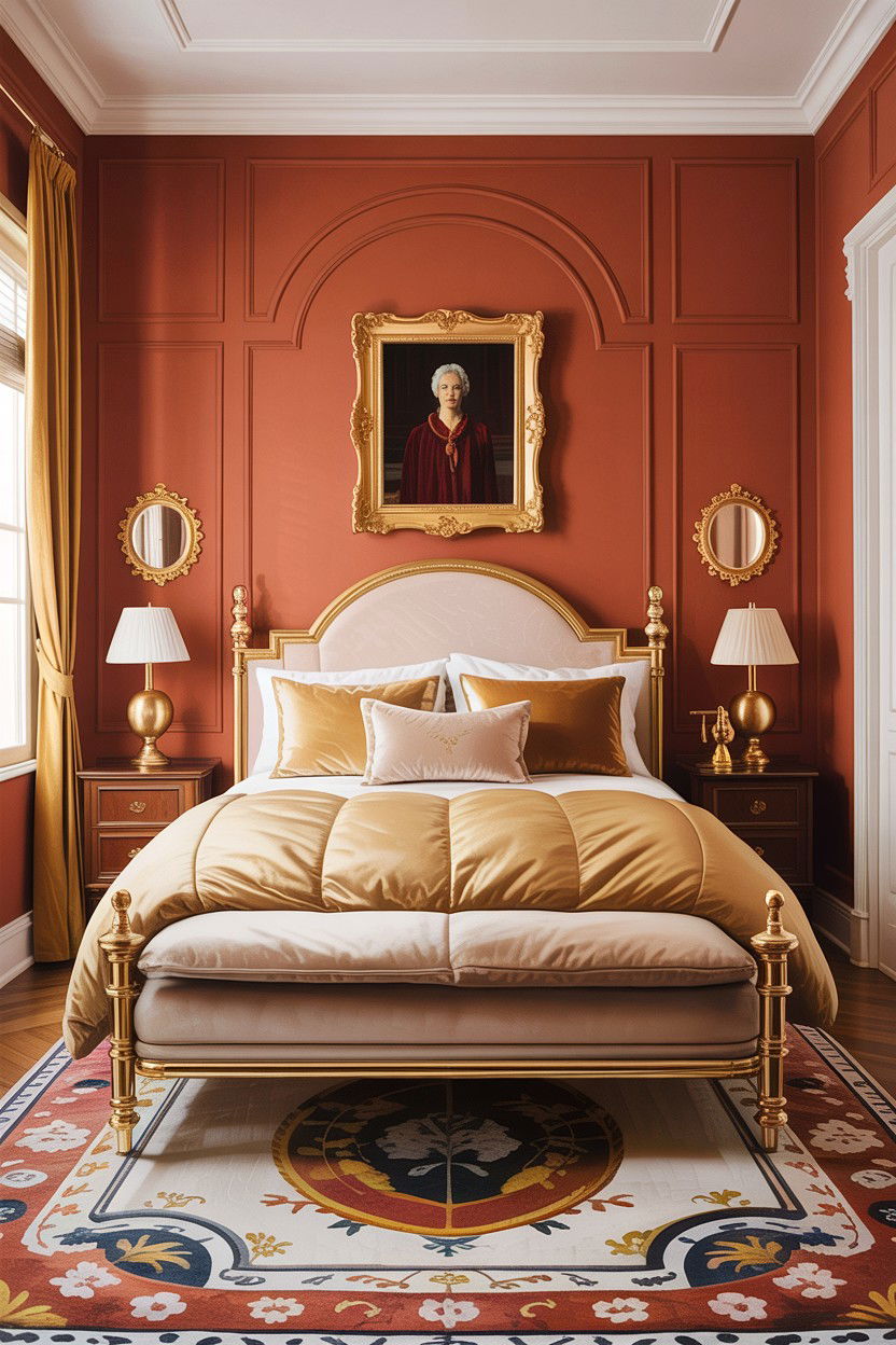 Terracotta and Gold Bedroom - 30 bedroom terracotta walls