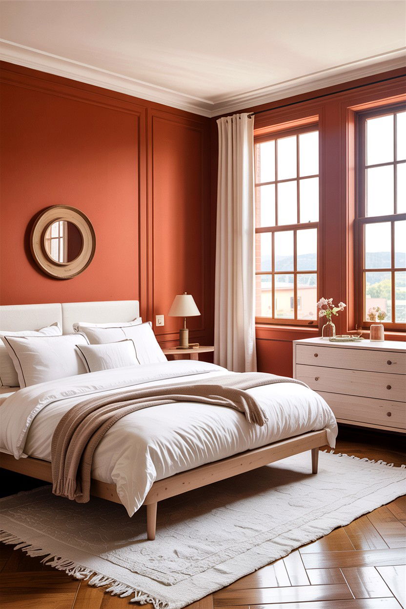 Terracotta and White Bedroom - 30 bedroom terracotta walls