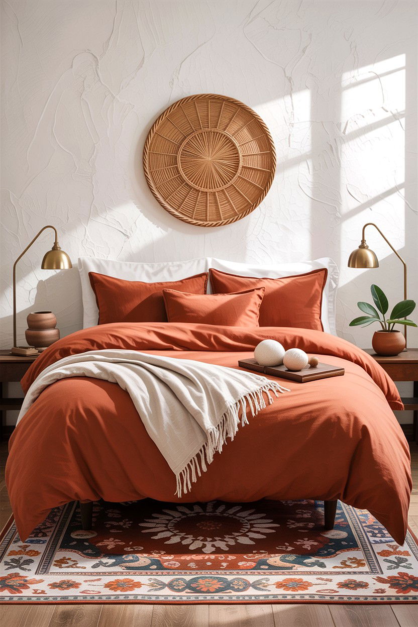 Terracotta cotton bedding - 30 cotton bedroom ideas