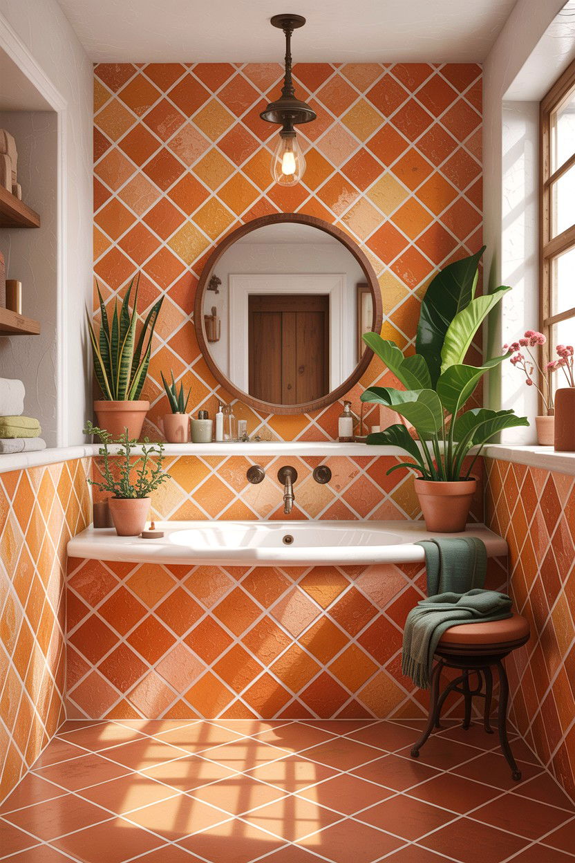 Terracotta diamond tile bathroom - 30 diamond tile bathroom ideas