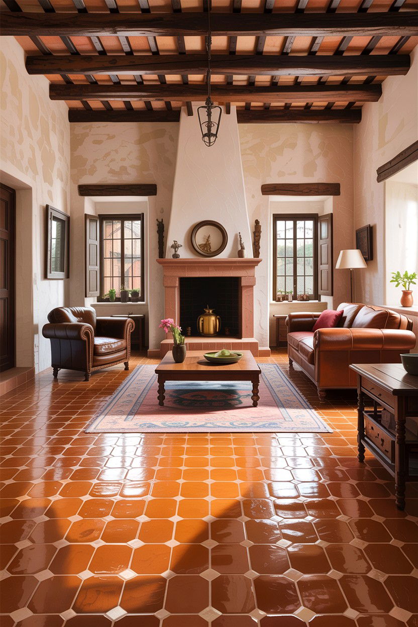 Terracotta floor - 30 garden themed living room ideas