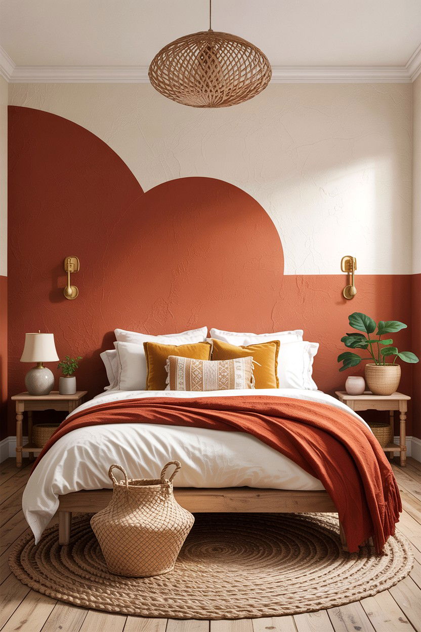 Terracotta half painted bedroom - 30 bedroom half painted walls