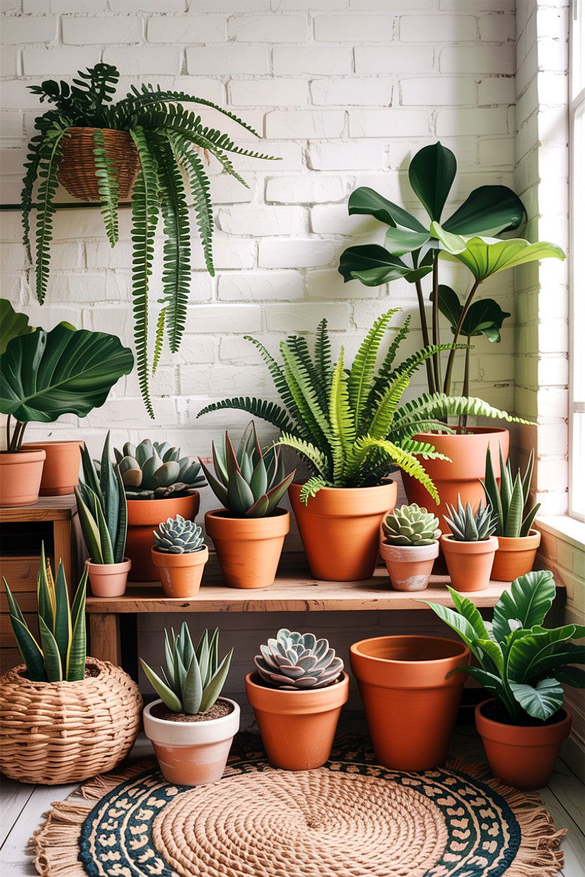 Terracotta pots living room - 30 jungle living room ideas