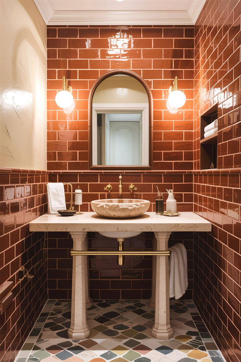 Terracotta subway tile bathroom - 30 colored subway tile bathroom ideas