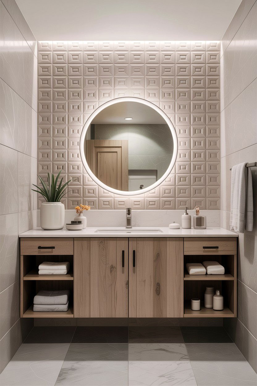 Textured Accent Wall Bathroom - 30 bathroom balance ideas