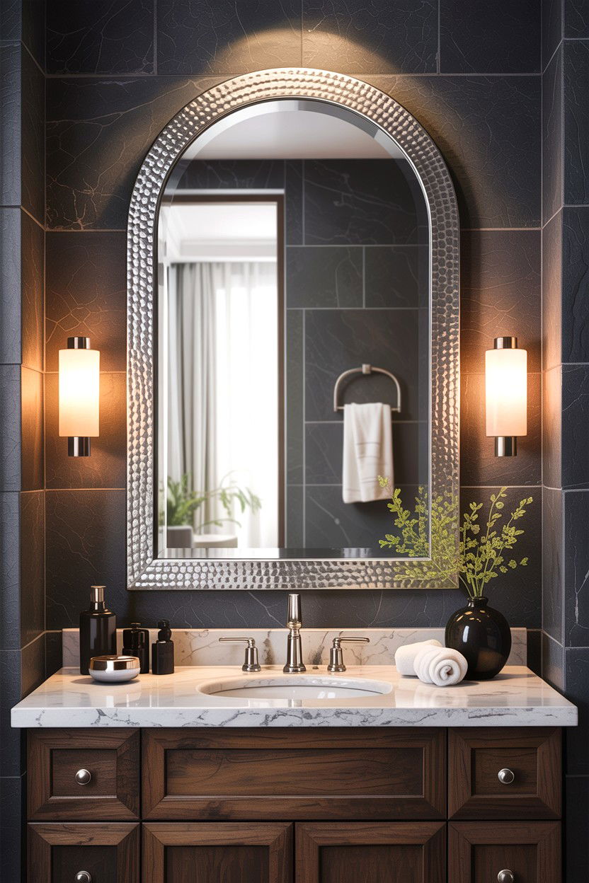 Textured Frame Arched Mirror - 30 arched bathroom mirror ideas