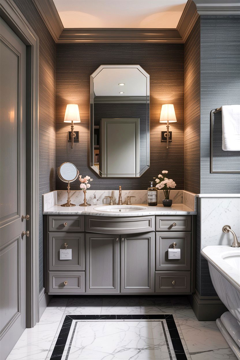 Textured Gray Wallpaper Bathroom - 30 gray bathroom ideas
