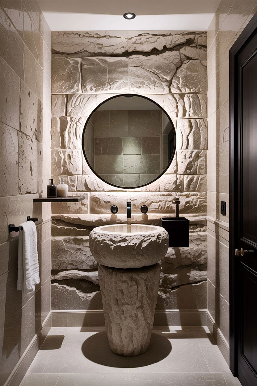 Textured Limestone Powder Room - 30 limestone bathroom ideas